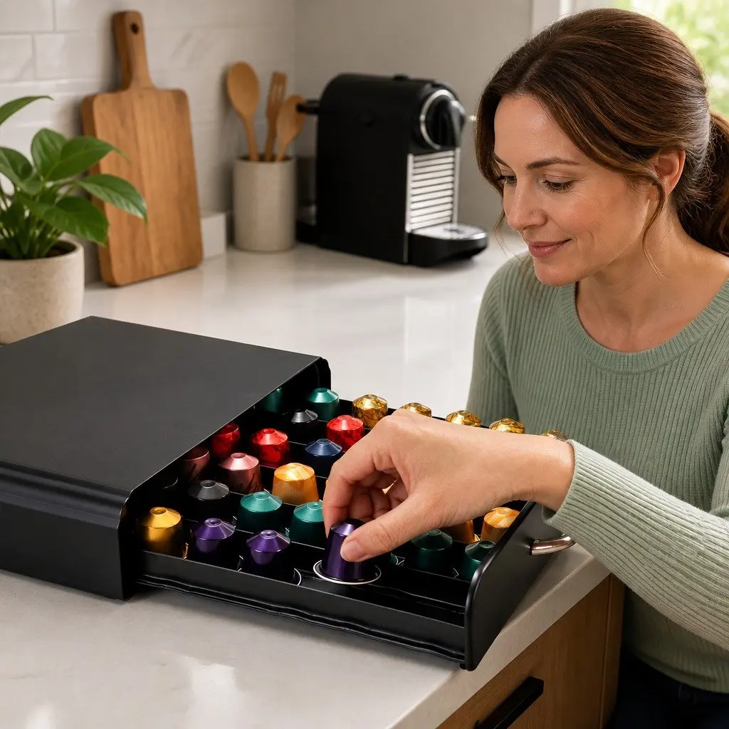Coffee Pods Holder Black Storage Drawer Organiser for 60 Nespresso Capsules