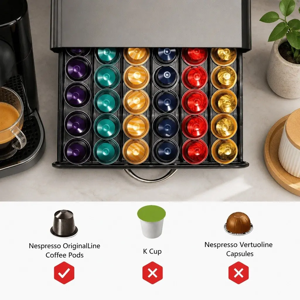 Coffee Pods Holder Black Storage Drawer Organiser for 60 Nespresso Capsules
