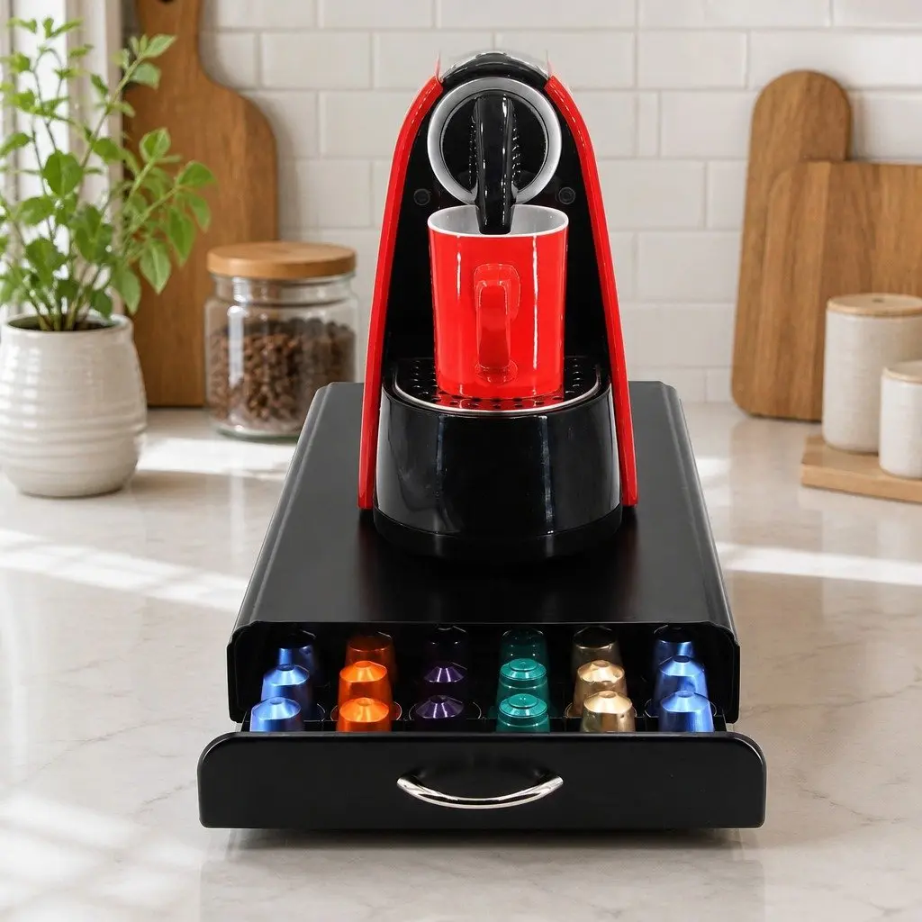 Coffee Pods Holder Black Storage Drawer Organiser for 60 Nespresso Capsules
