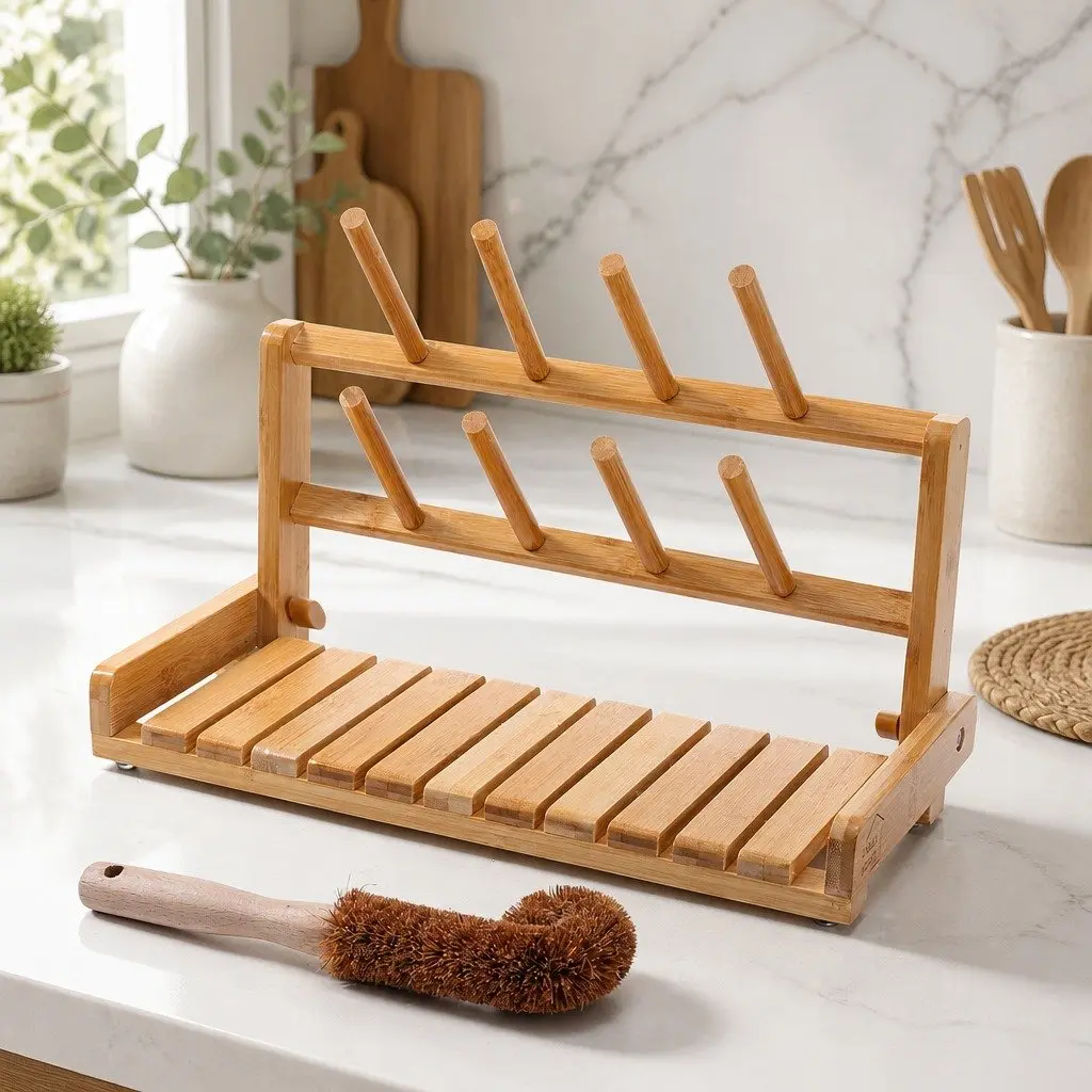 Bamboo Baby Bottle Drying Rack Compact Lightweight Organizer for Kitchen Counter