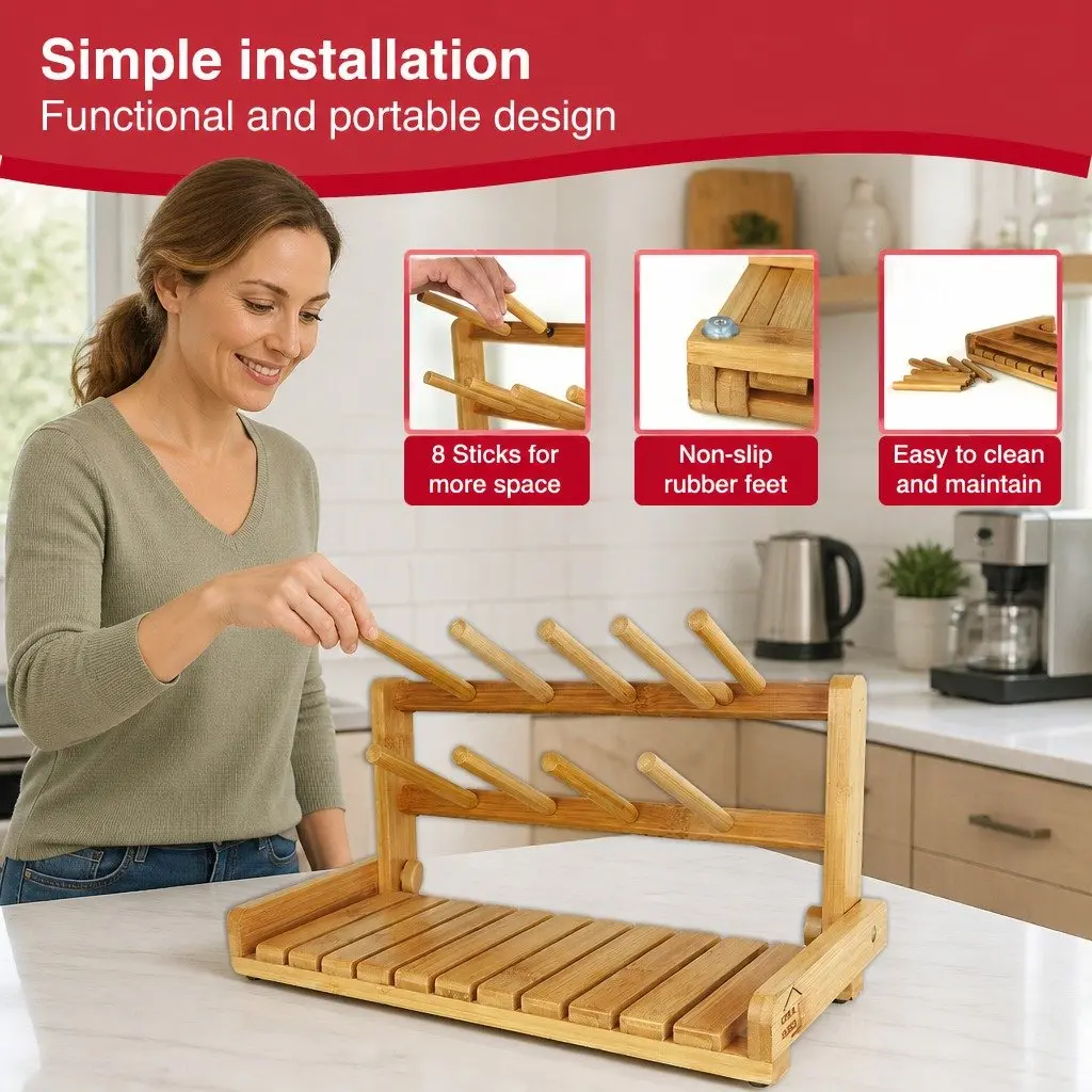 Bamboo Baby Bottle Drying Rack Compact Lightweight Organizer for Kitchen Counter