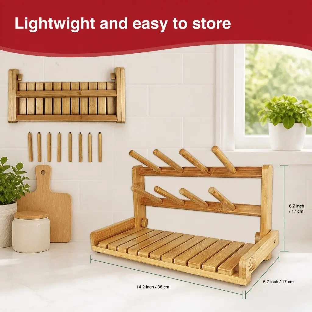 Bamboo Baby Bottle Drying Rack Compact Lightweight Organizer for Kitchen Counter