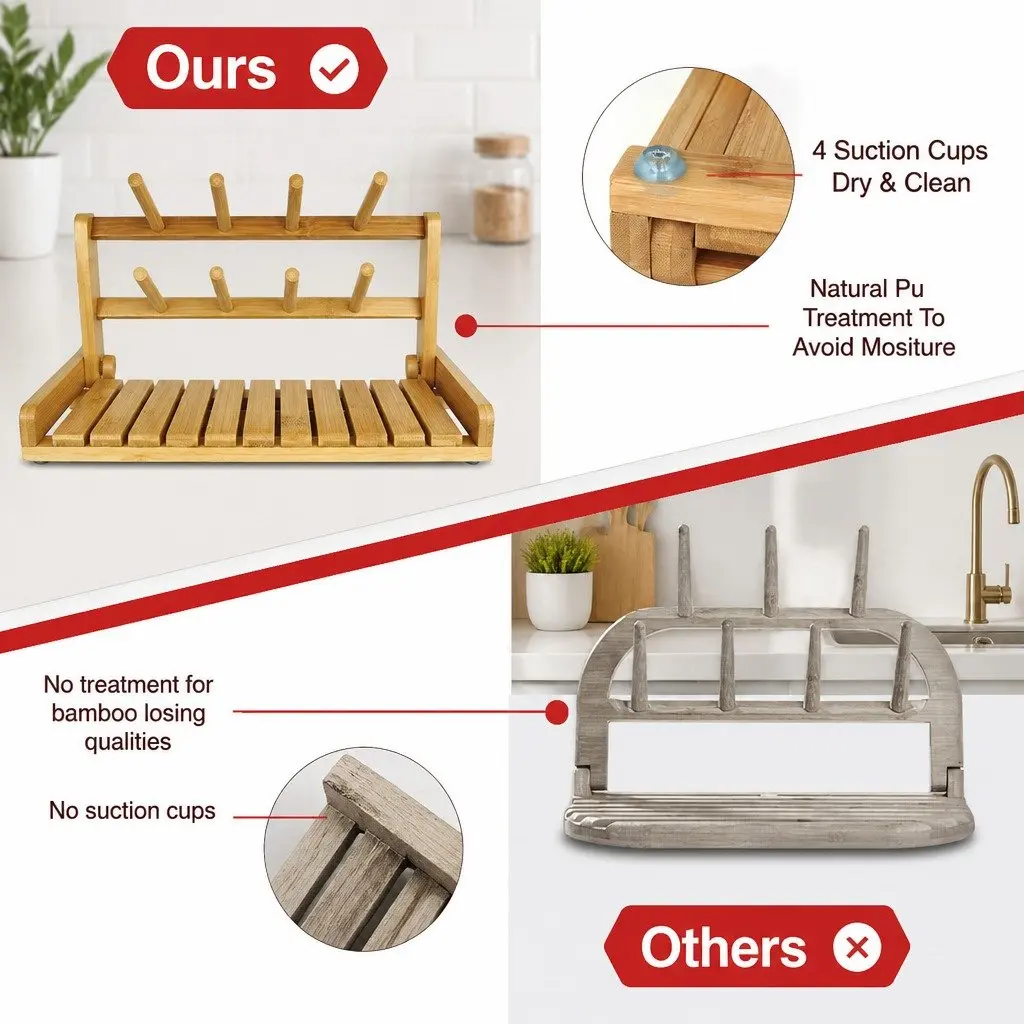 Bamboo Baby Bottle Drying Rack Compact Lightweight Organizer for Kitchen Counter