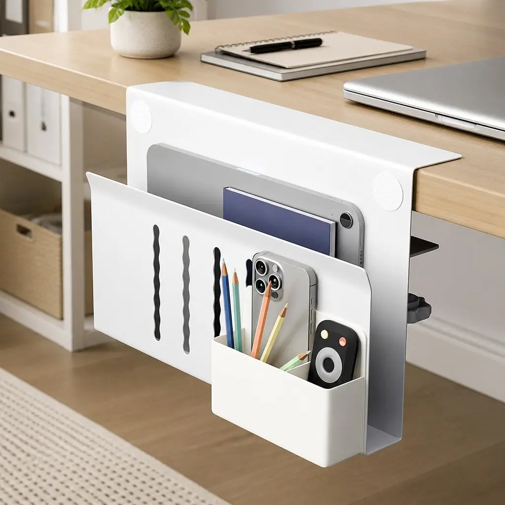 Under Desk Organizer Black 30x20cm Tool-free Installation Carbon Steel Construction