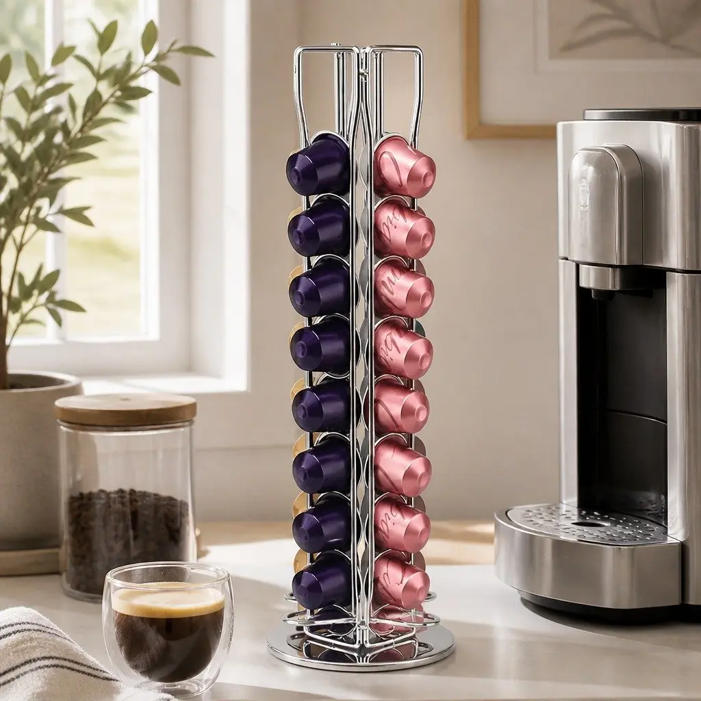 Coffee Pods Holder Carousel Storage Organiser Black 40 Capacity Rotating