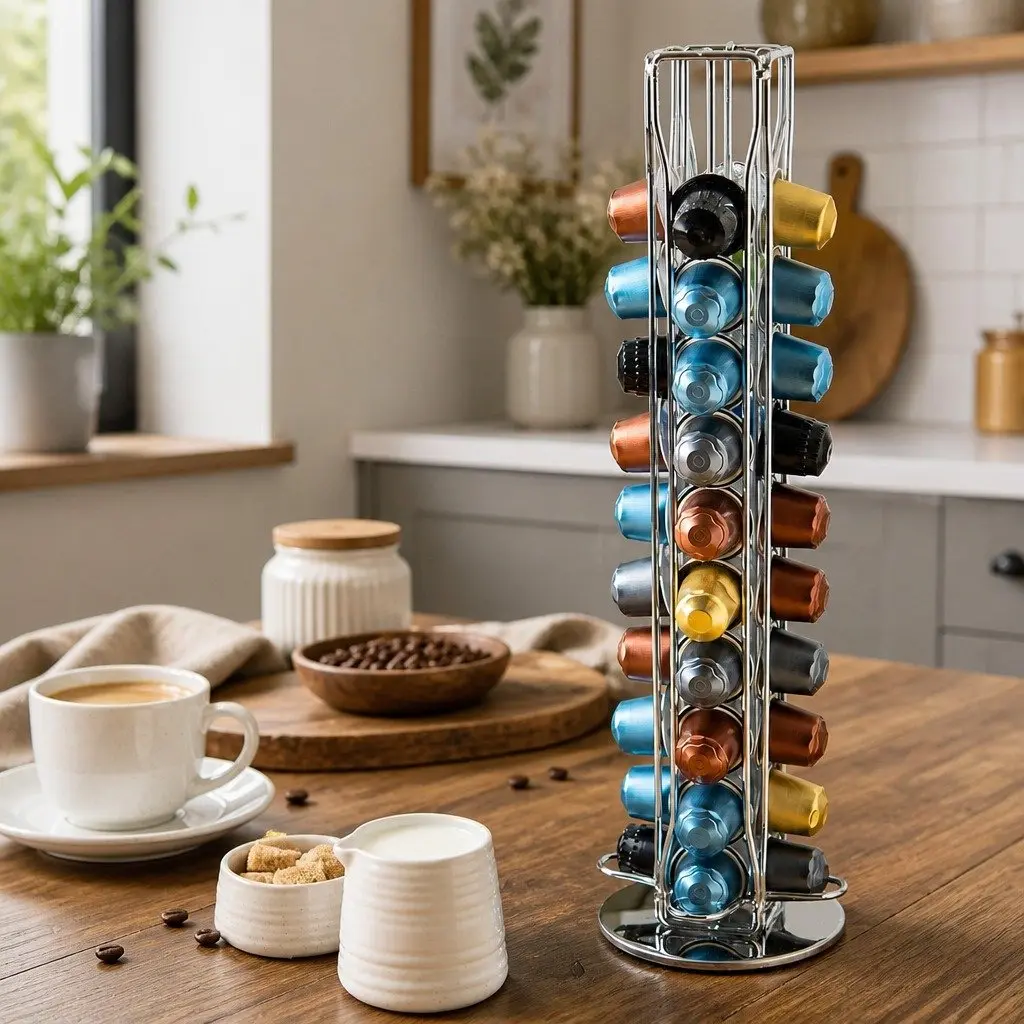 Coffee Pods Holder Carousel Storage Organiser Black 40 Capacity Rotating