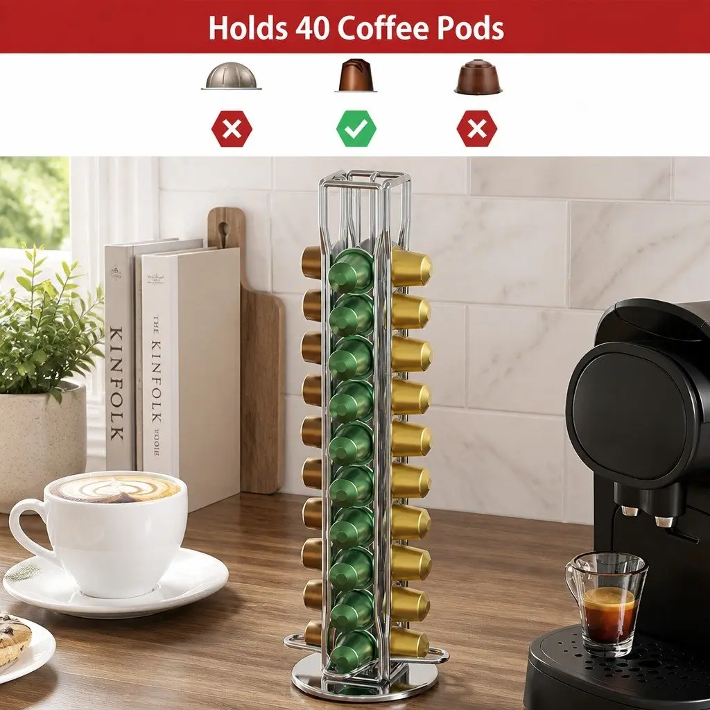 Coffee Pods Holder Carousel Storage Organiser Black 40 Capacity Rotating