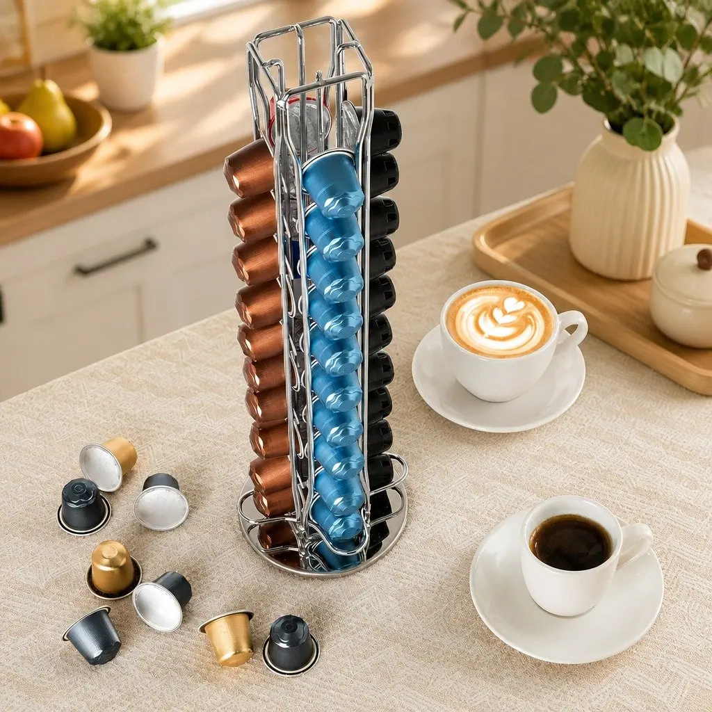 Coffee Pods Holder Carousel Storage Organiser Black 40 Capacity Rotating