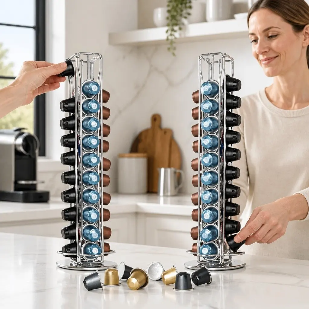 Coffee Pods Holder Carousel Storage Organiser Black 40 Capacity Rotating