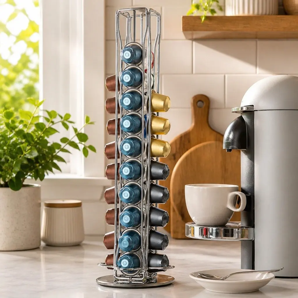 Coffee Pods Holder Carousel Storage Organiser Black 40 Capacity Rotating