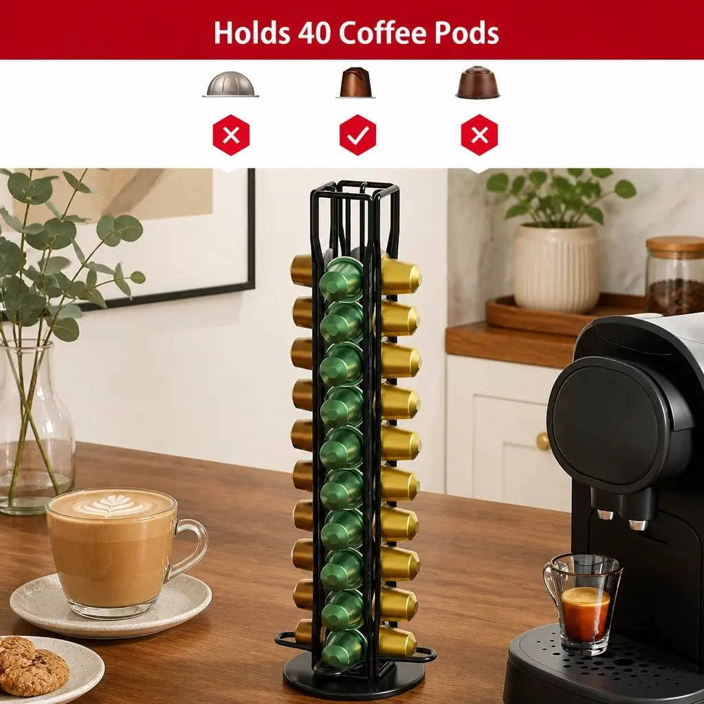 Coffee Pods Holder Storage Rotating Organiser 40 Capsule Capacity Kitchen