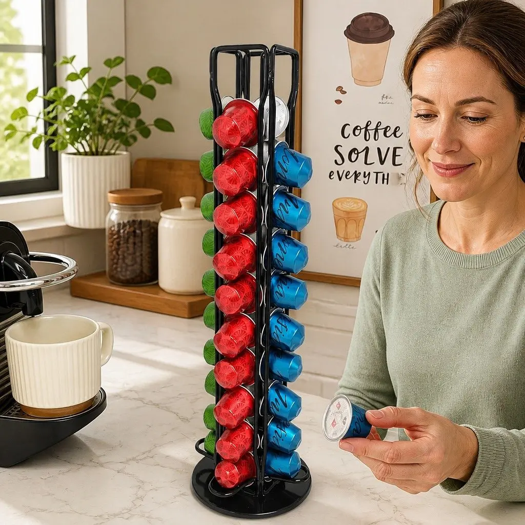 Coffee Pods Holder Storage Rotating Organiser 40 Capsule Capacity Kitchen