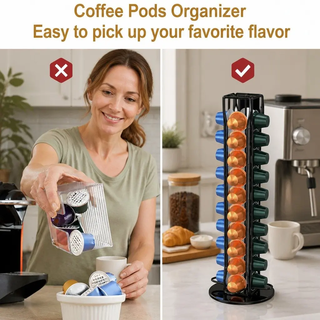 Coffee Pods Holder Storage Rotating Organiser 40 Capsule Capacity Kitchen