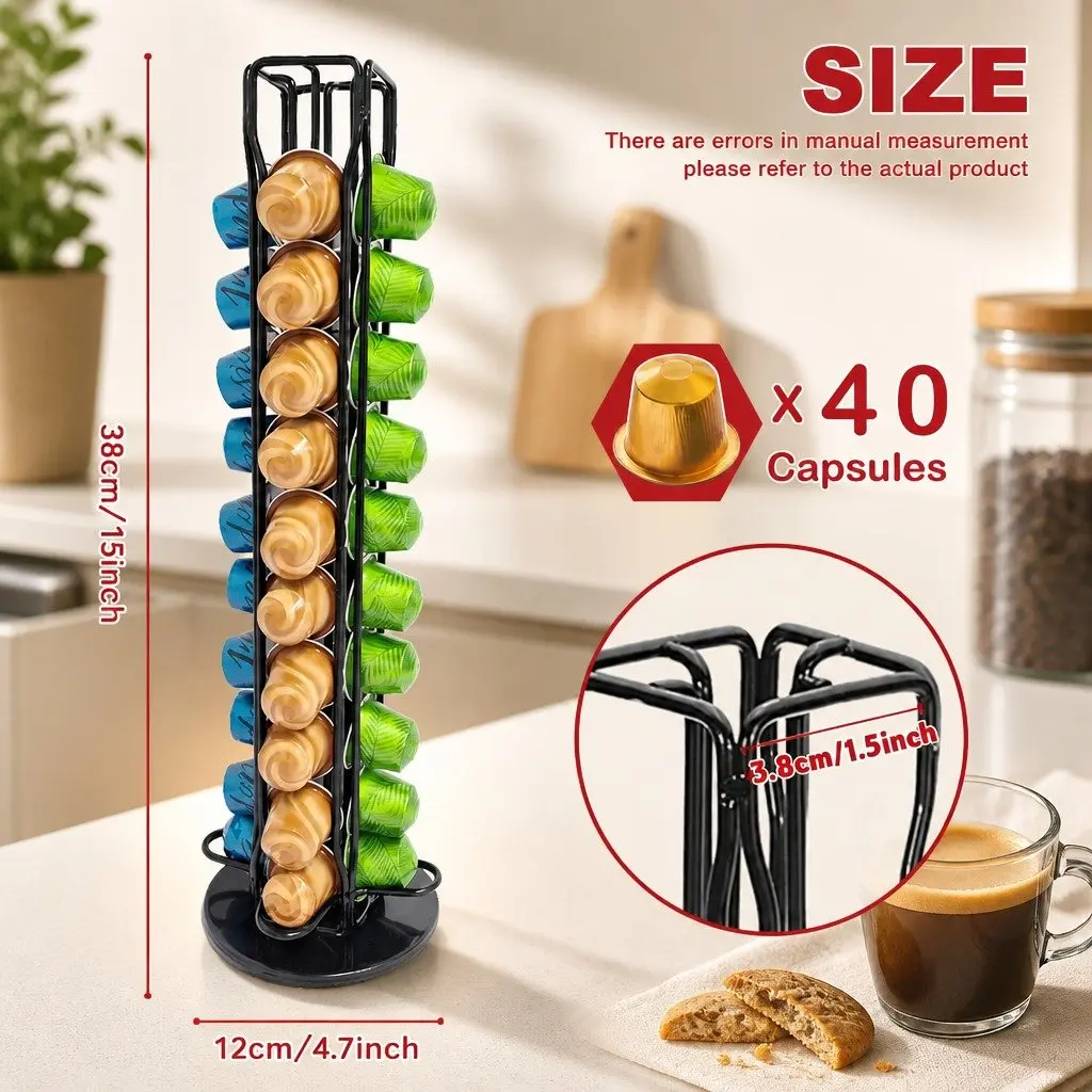 Coffee Pods Holder Storage Rotating Organiser 40 Capsule Capacity Kitchen