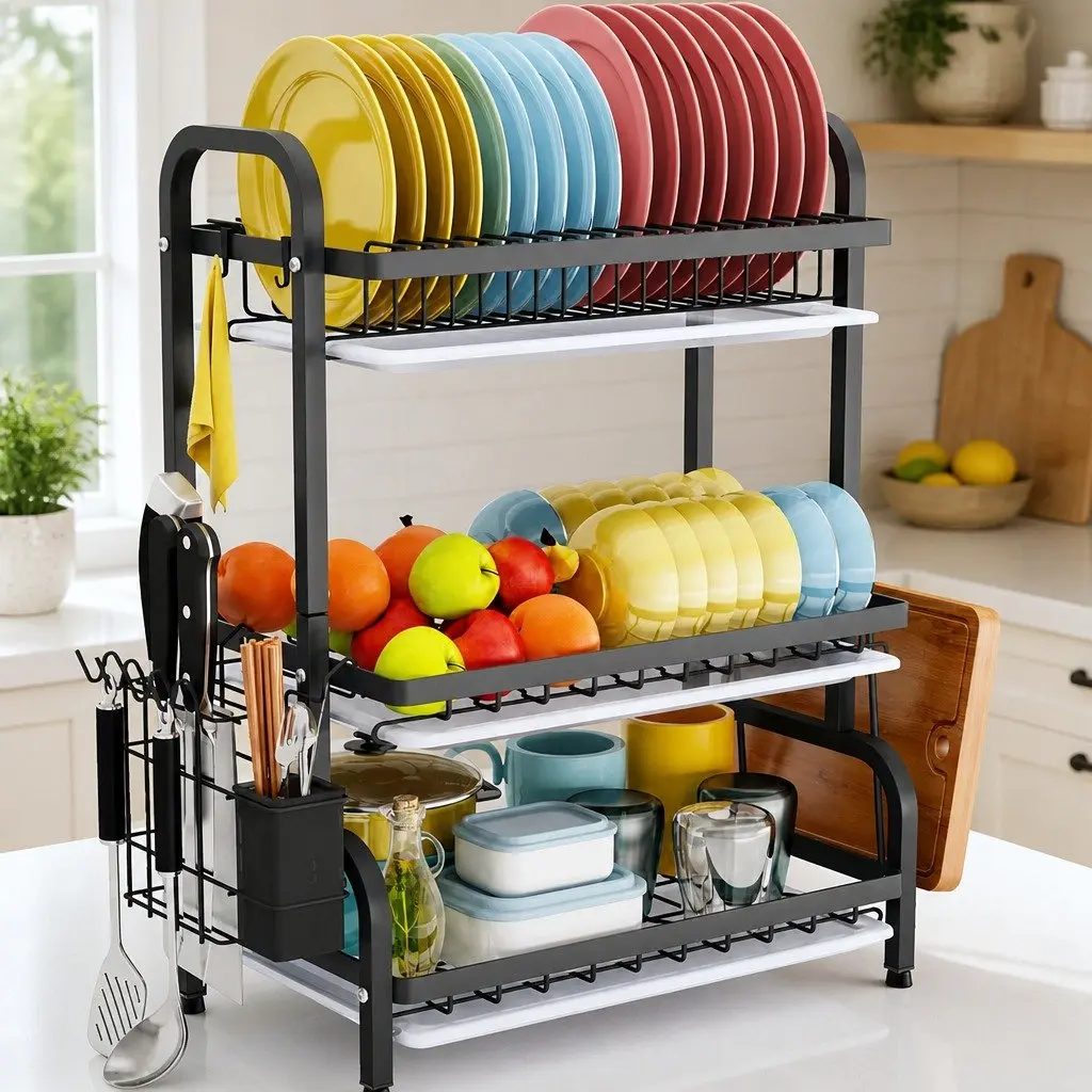 3-Tier Dish Drying Rack for Organized Spaces