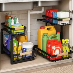 Under Sink Organiser 2-Tier Storage Kitchen Cabinet Sliding Baskets Adjustable