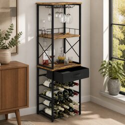 Wine Rack Freestanding 20 Bottle Storage Metal Frame Wood Countertop Kitchen