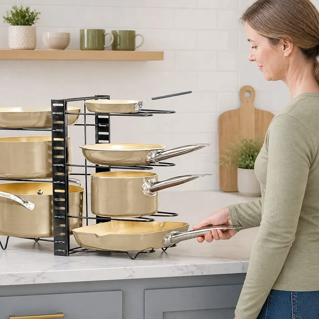 8-Tier Pan Rack for Kitchen Use