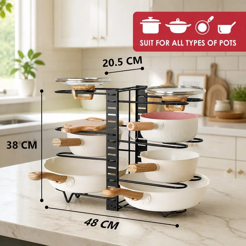 8-Tier Pan Rack for Kitchen Use