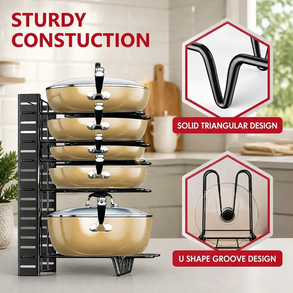 8-Tier Pan Rack for Kitchen Use