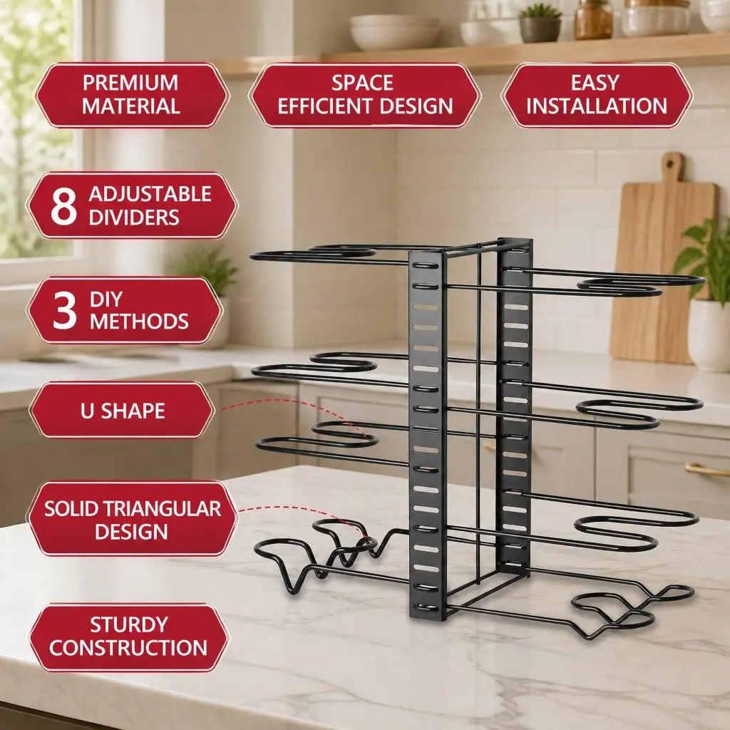 8-Tier Pan Rack for Kitchen Use