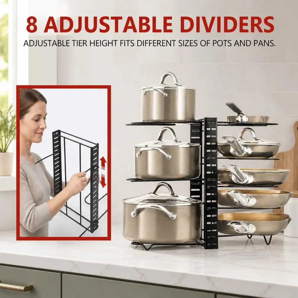 8-Tier Pan Rack for Kitchen Use