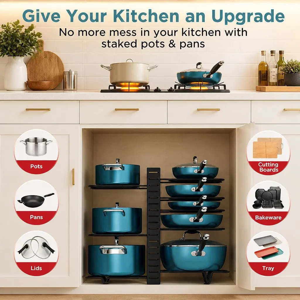 8-Tier Pan Rack for Kitchen Use