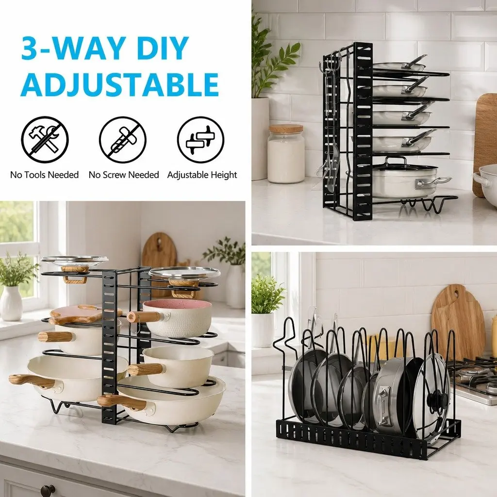 8-Tier Pan Rack for Kitchen Use