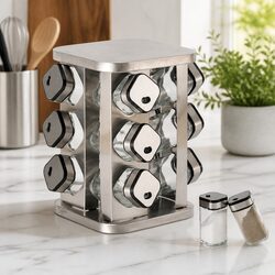 Rotating Spice Rack Organizer 20 Glass Jars Kitchen Countertop Storage Carousel