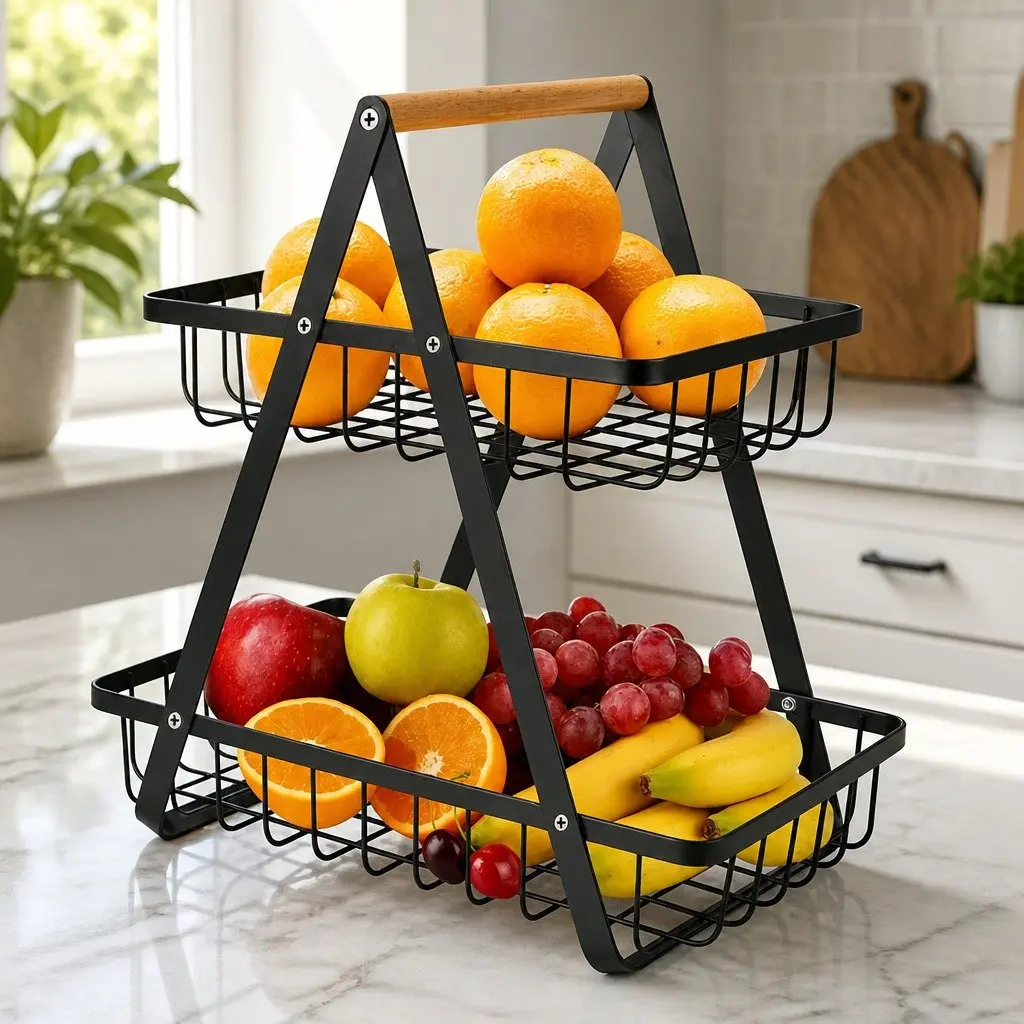 2-Tier Fruit Basket Stand for Kitchen Use