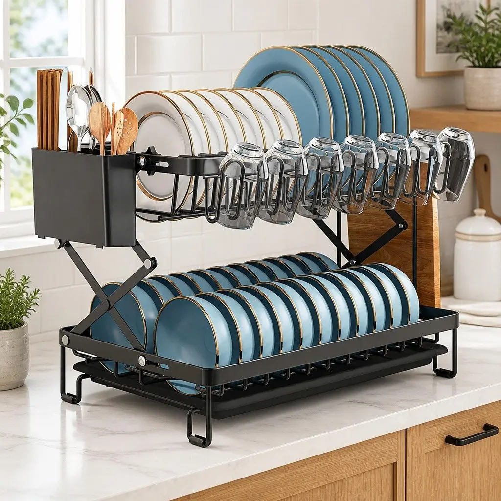 2-Tier Dish Drying Rack That Fits Anywhere