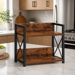 2-Tier Countertop Shelf Organizer Kitchen Spice Rack Rustic Wood Storage