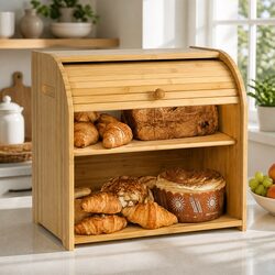 Bamboo Bread Box with Roll Top: Compact & Effective