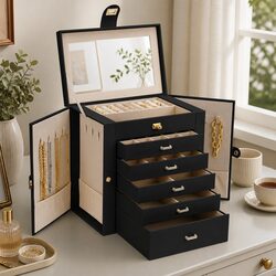 Compact Jewelry Box with 6 Drawers and Mirror