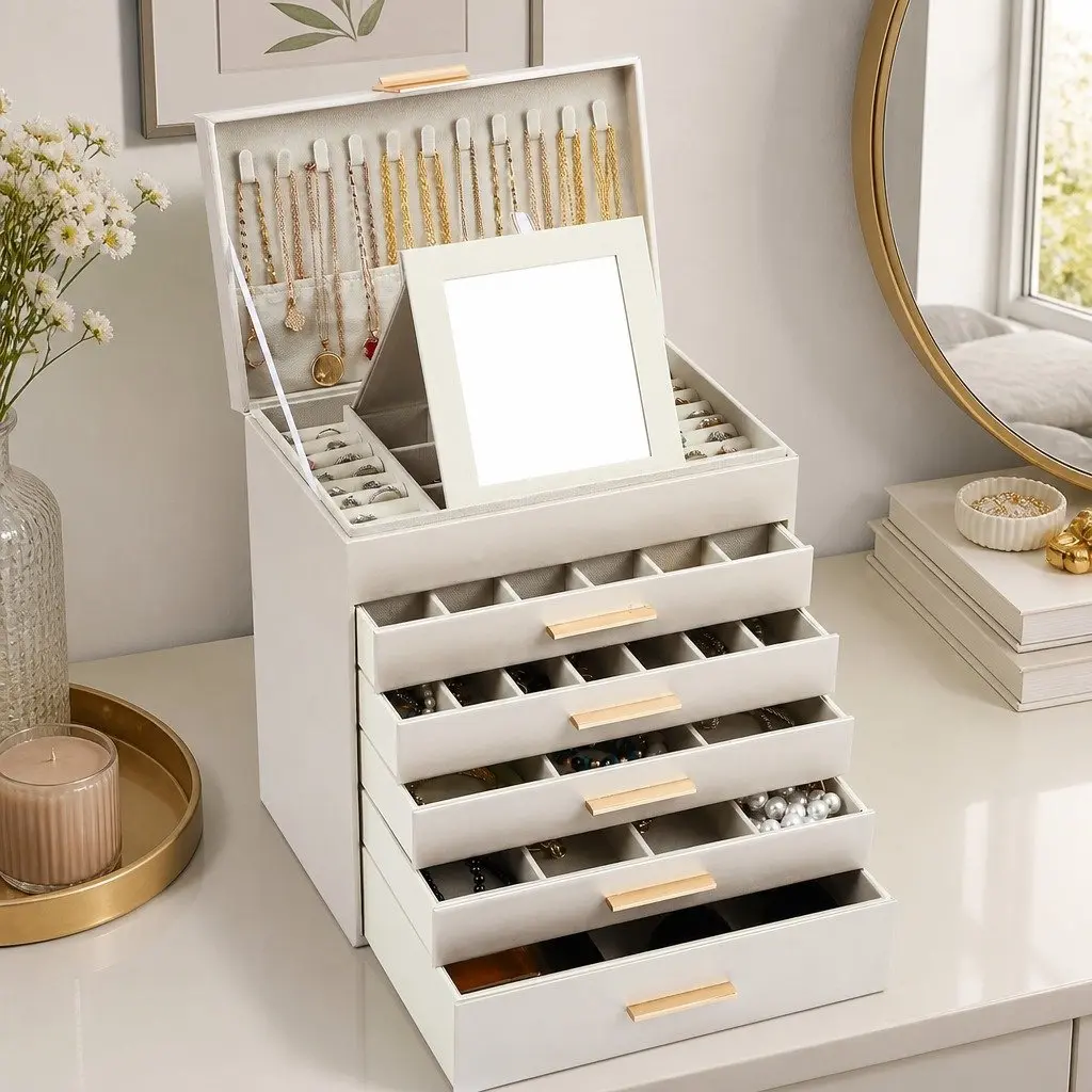 Jewelry Organizer Box with Mirror and Customization