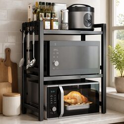 3-Tier Microwave Oven Rack Adjustable Metal Kitchen Shelf Stand Countertop