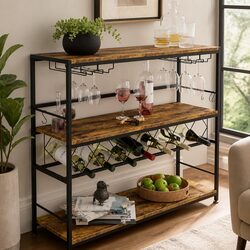 Compact Large Wine Rack with Glass Holder for Easy Access
