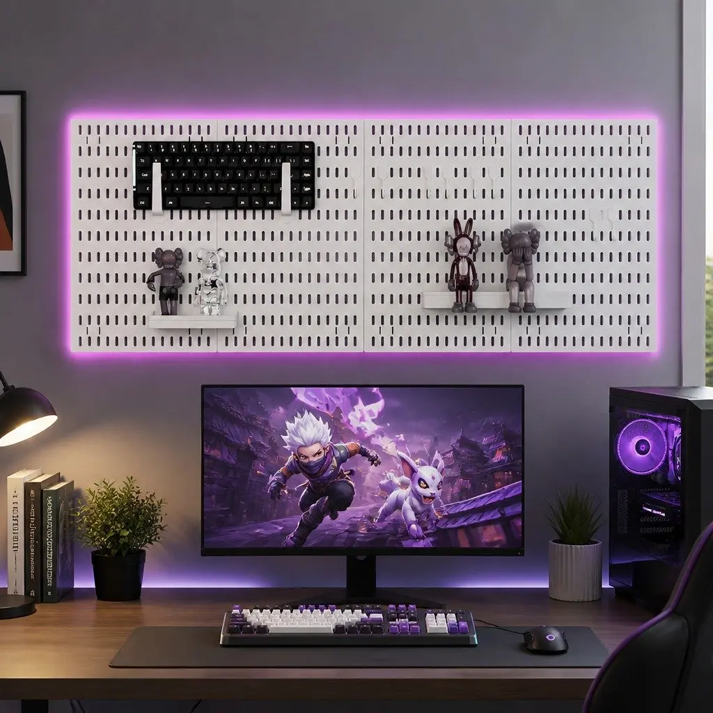 Pegboard Wall Organizer Kit 4 Modular Panels & 19 Accessories Gaming Office