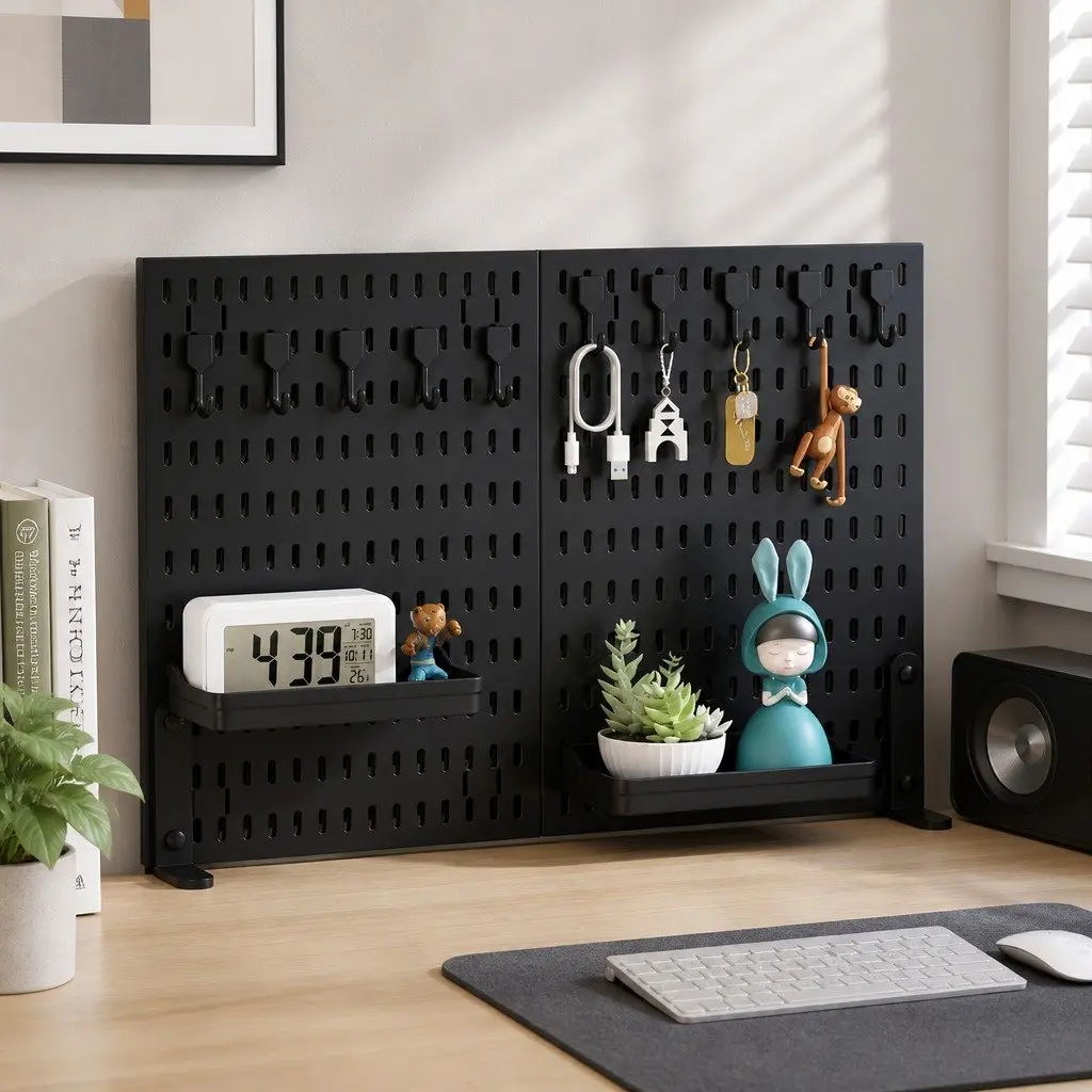 Desk Pegboard Organizer Black 2 Pack Clamp-on Mount Customizable Hooks Detachable Tray