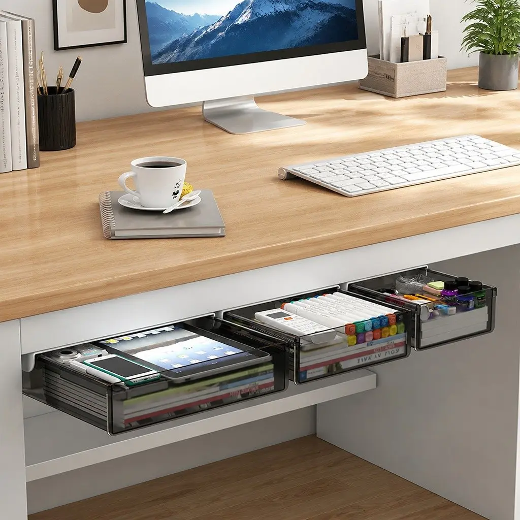 Under Desk Storage Drawers Black 3 Piece Hidden Pull-Out Organizer for Office and Home