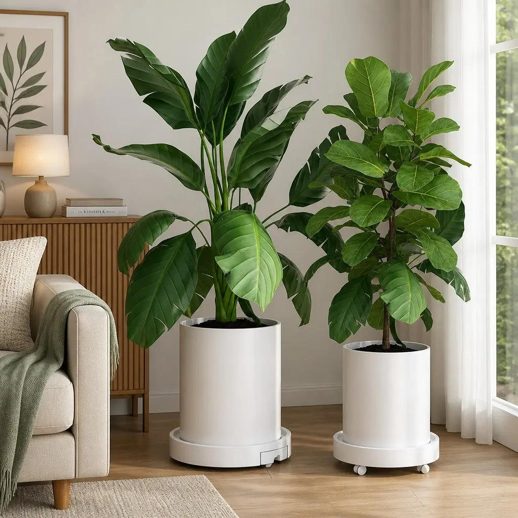 Rolling Plant Stand Black 26cm Pot Trolley 360° Wheels Indoor Planter Caddy 2 Piece