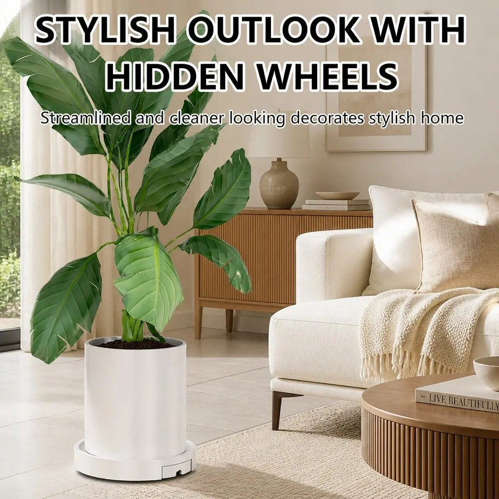 Rolling Plant Stand Black 26cm Pot Trolley 360° Wheels Indoor Planter Caddy 2 Piece