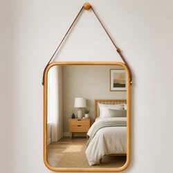 Compact Bamboo Frame Mirror with Leather Strap