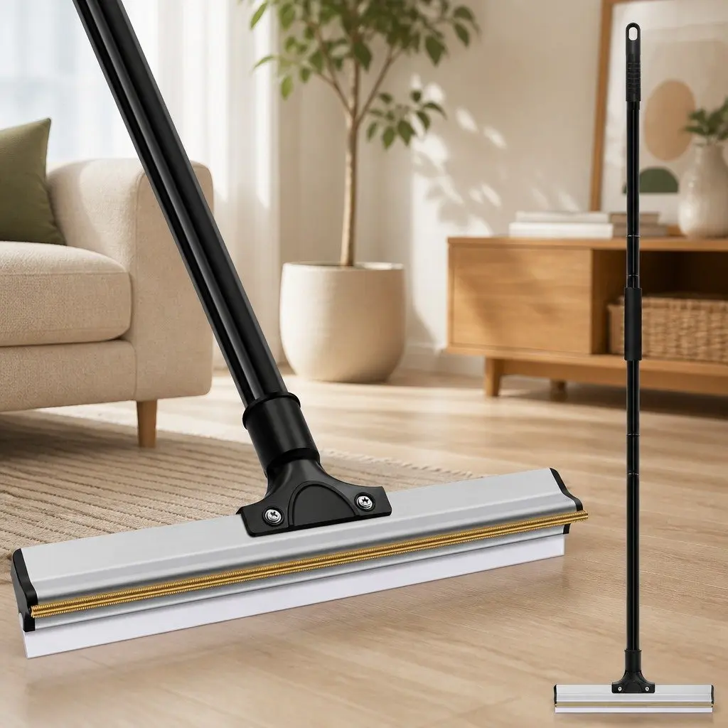 Pet Hair Remover Broom Long Handle 2-in-1 Cleaning Head for Carpets Hard Floors and Upholstered Surfaces