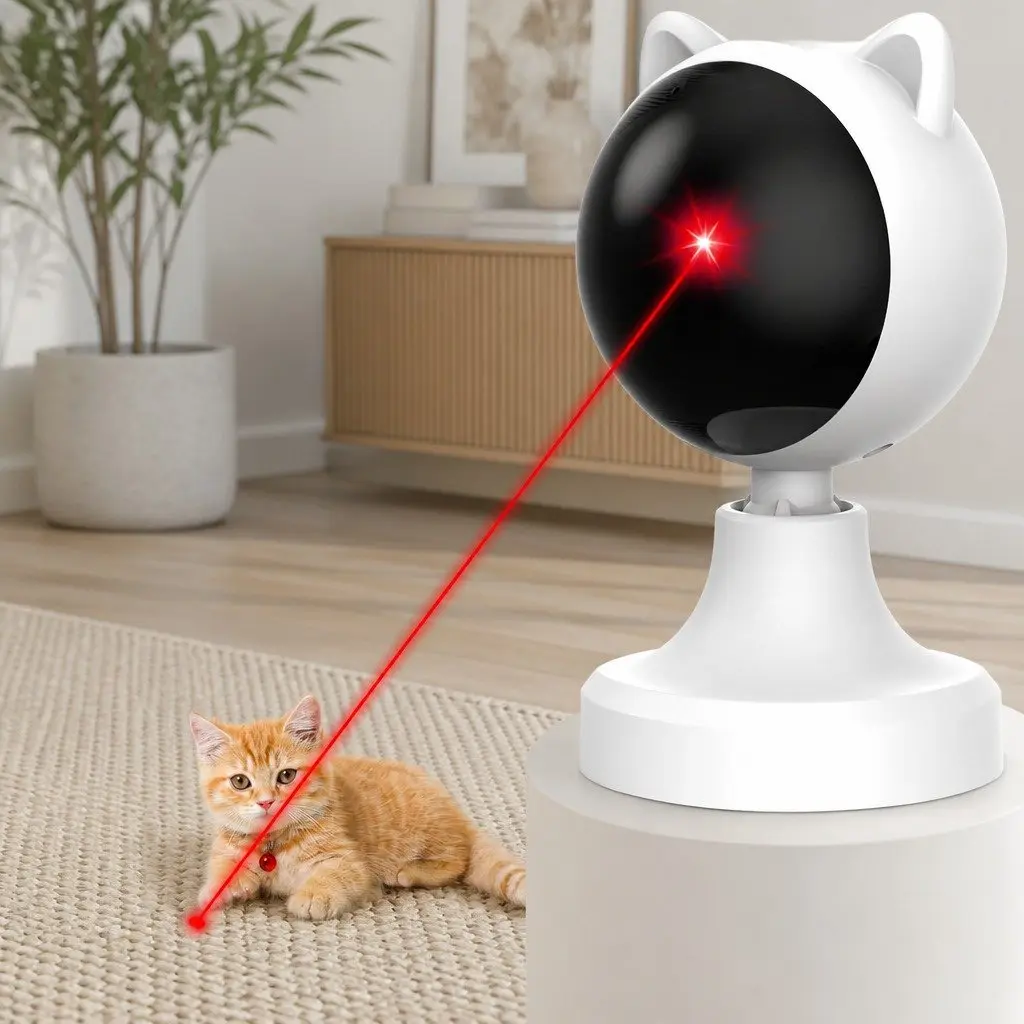 USB Rechargeable Cat Laser Toy Adjustable Angle 2 Speed Settings Interactive Automatic Play