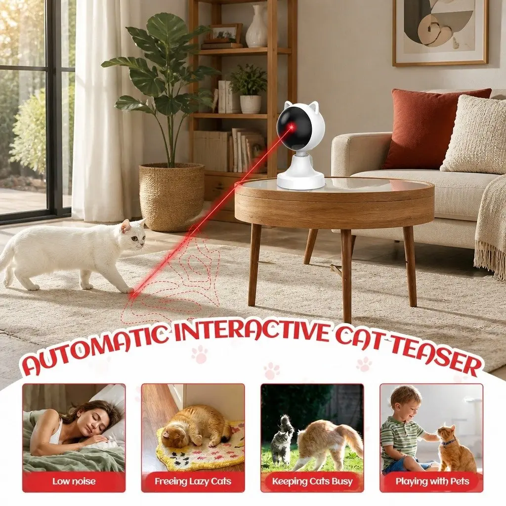 USB Rechargeable Cat Laser Toy Adjustable Angle 2 Speed Settings Interactive Automatic Play