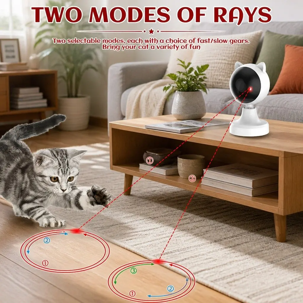 USB Rechargeable Cat Laser Toy Adjustable Angle 2 Speed Settings Interactive Automatic Play