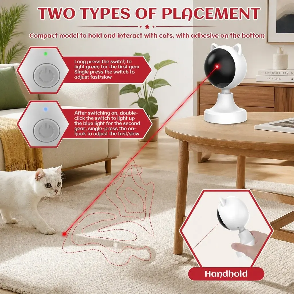 USB Rechargeable Cat Laser Toy Adjustable Angle 2 Speed Settings Interactive Automatic Play
