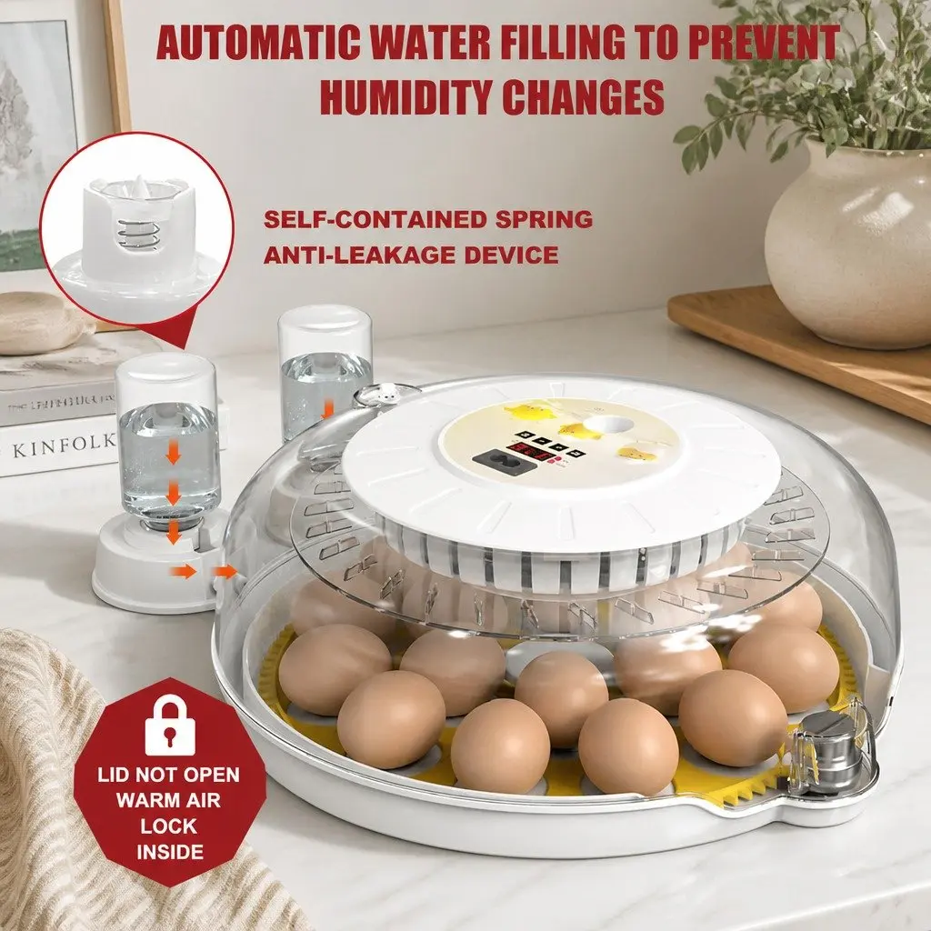 Automatic Egg Incubator 18 Egg Capacity LED Display with Humidity Control for Poultry Hatching