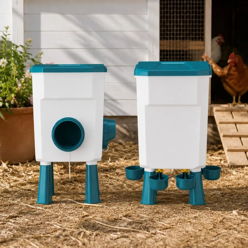 Automatic Chicken Feeder Waterer Set Blue 8KG Food 7L Water Capacity Gravity Fed System